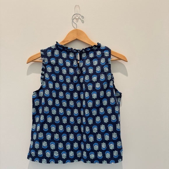 J. Crew printed linen blend ruffle neck top blouse sleeveless blue
Size S - Picture 8 of 9